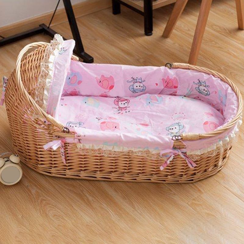 Solid Wood Oval Bassinet Rocking and Gliding Crib Cradle for Baby