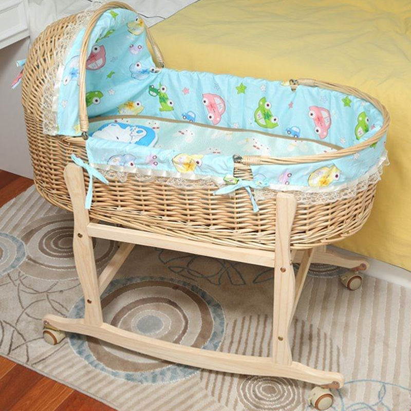 Solid Wood Oval Bassinet Rocking and Gliding Crib Cradle for Baby