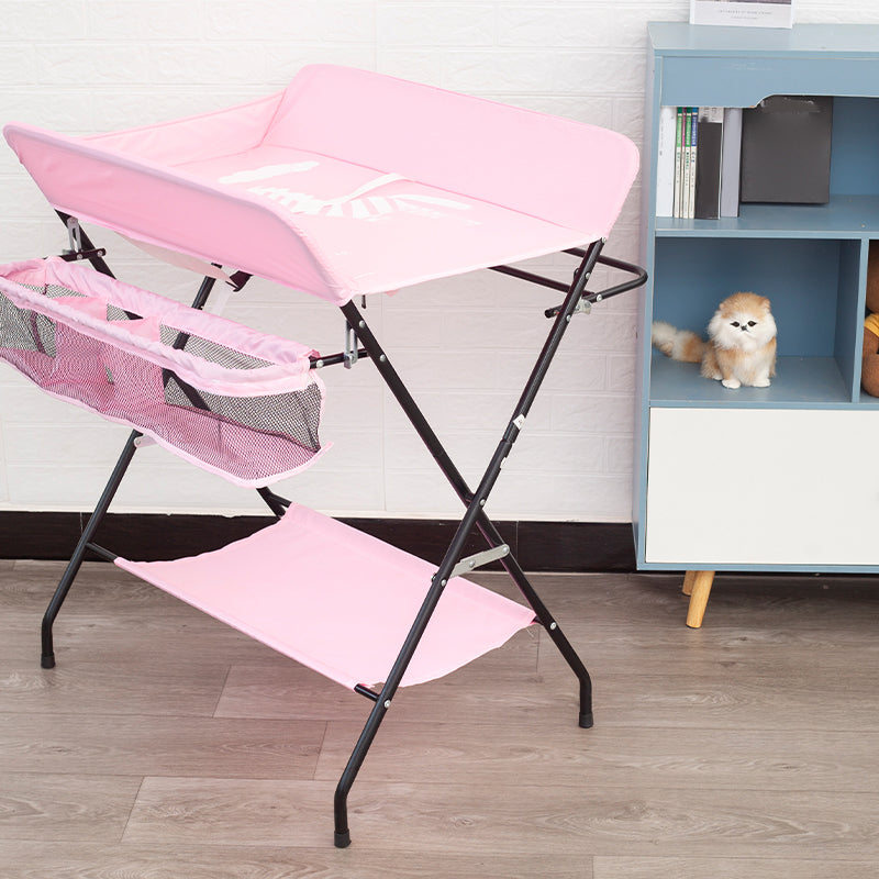 Folding Changing Table Flat Top Changing Table with Safety Rails and Storage