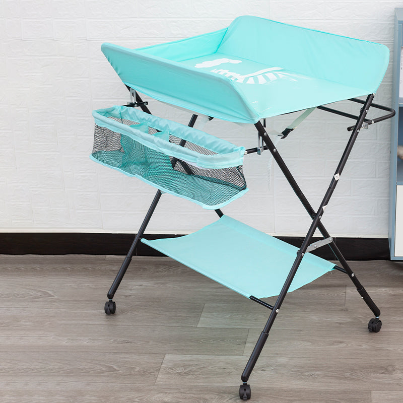 Folding Changing Table Flat Top Changing Table with Safety Rails and Storage