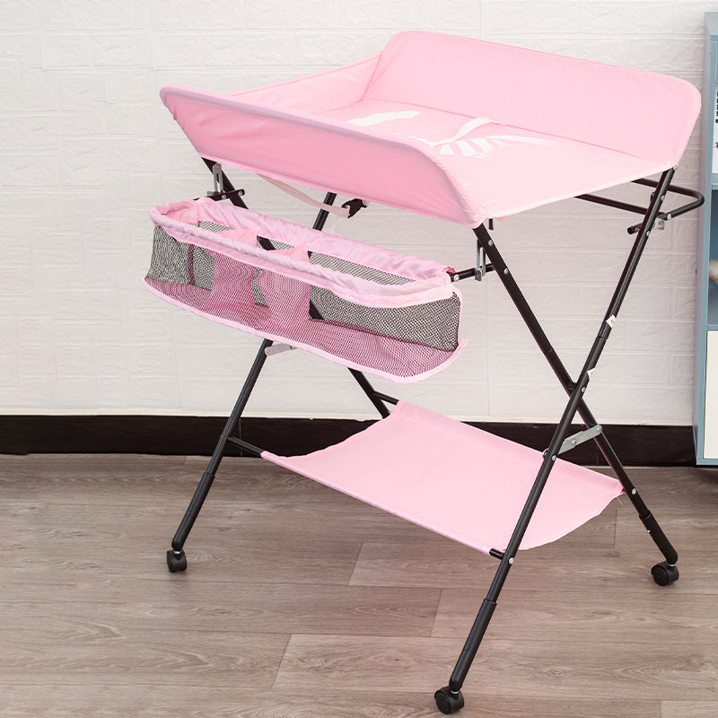 Folding Changing Table Flat Top Changing Table with Safety Rails and Storage