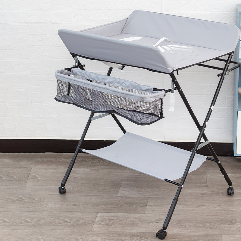 Folding Changing Table Flat Top Changing Table with Safety Rails and Storage