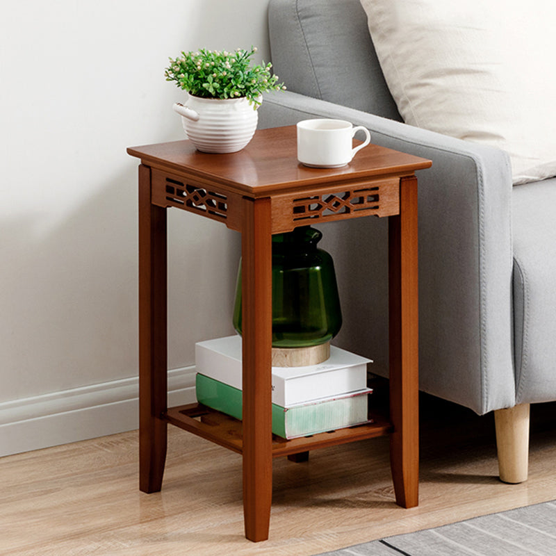 Contemporary 4 Legs Side Table Wood Side End Snack Table with Shelf