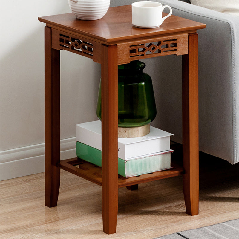 Contemporary 4 Legs Side Table Wood Side End Snack Table with Shelf