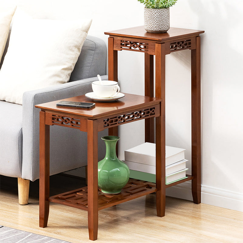 Contemporary 4 Legs Side Table Wood Side End Snack Table with Shelf