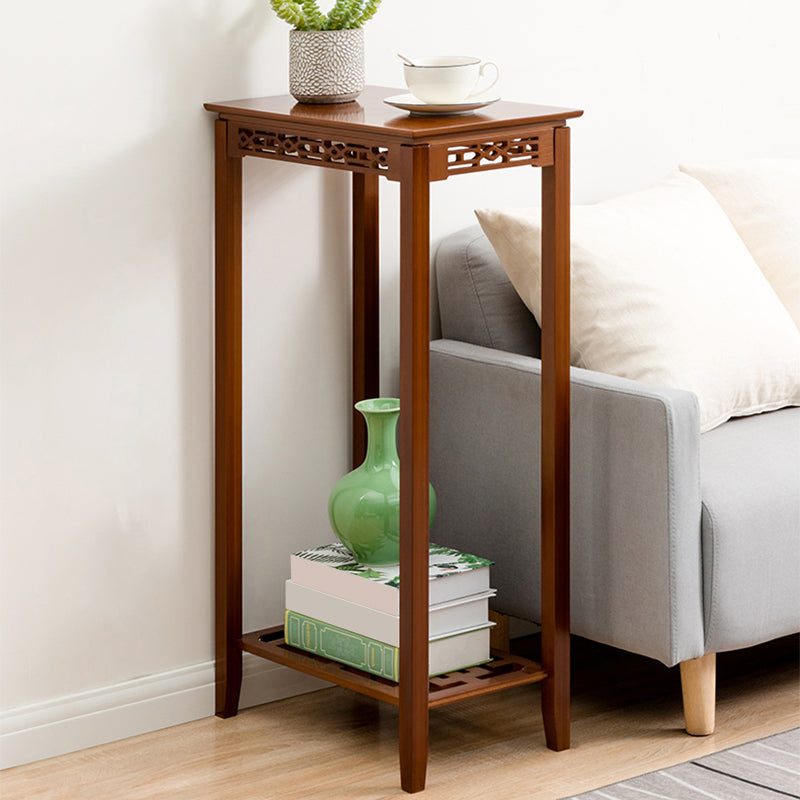 Contemporary 4 Legs Side Table Wood Side End Snack Table with Shelf