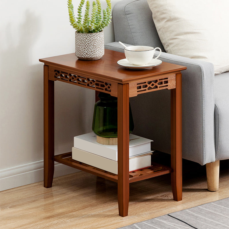 Contemporary 4 Legs Side Table Wood Side End Snack Table with Shelf