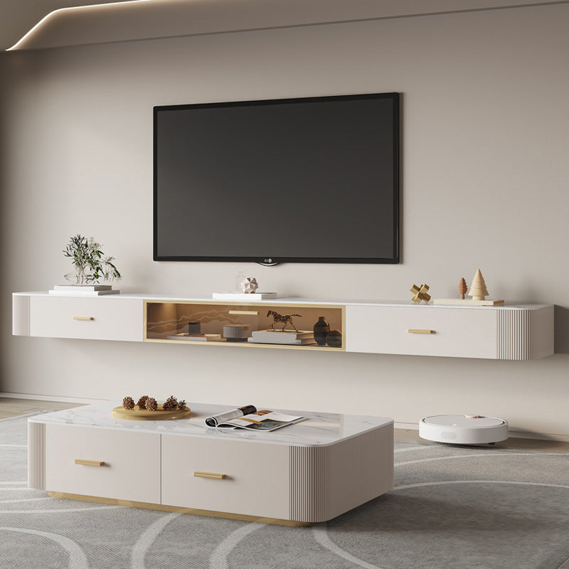 Floating TV Stand Console Stone TV Media Stand with 2 Drawers