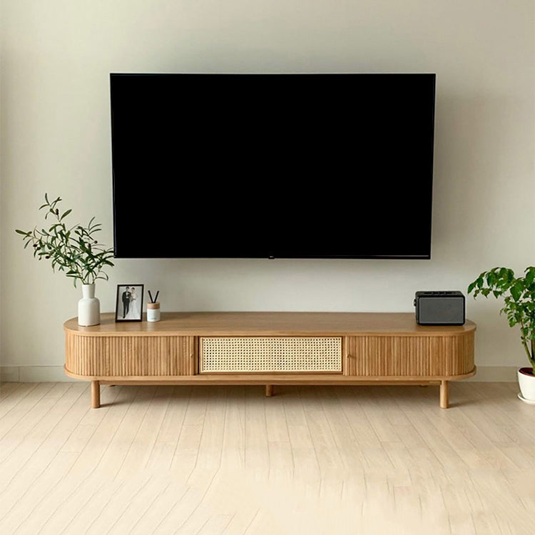 Scandinavian TV Stand Console Solid Wood TV Media Stand with Doors