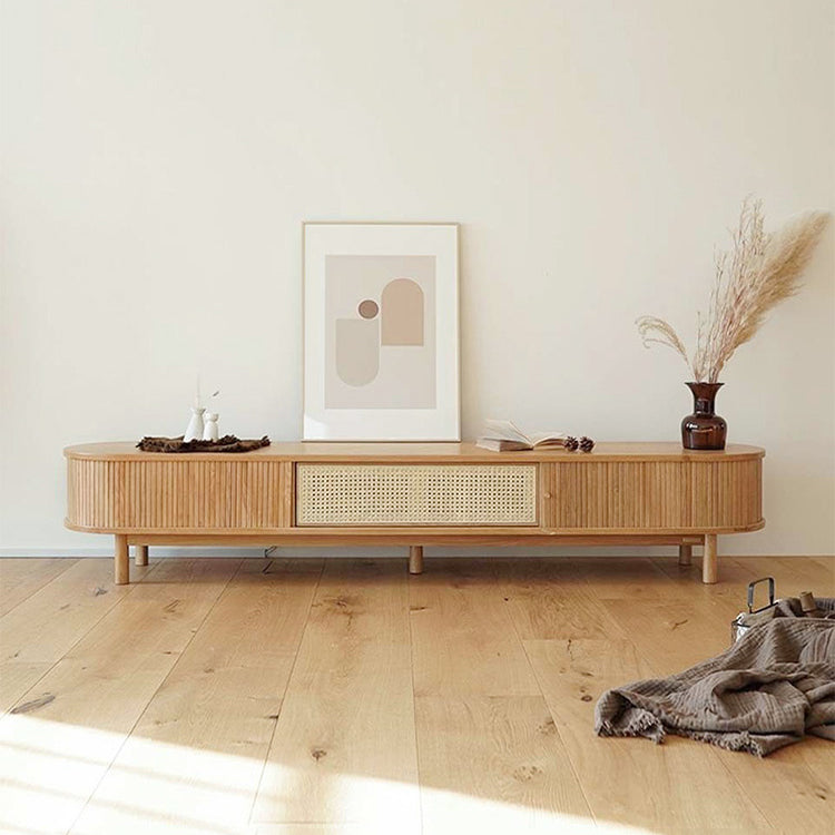 Scandinavian TV Stand Console Solid Wood TV Media Stand with Doors