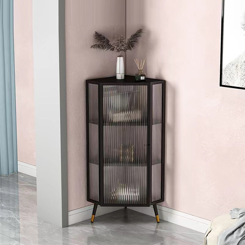 Modern Metal Curio Cabinet Glass Doors Display Cabinet for Dining Room