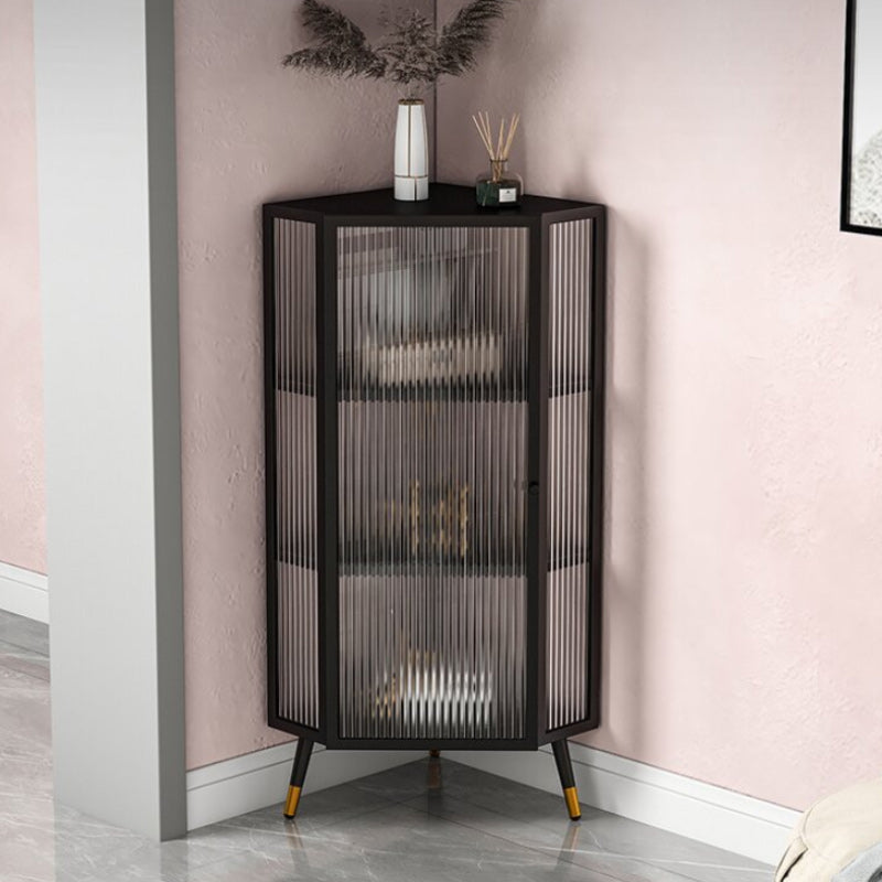 Modern Metal Curio Cabinet Glass Doors Display Cabinet for Dining Room