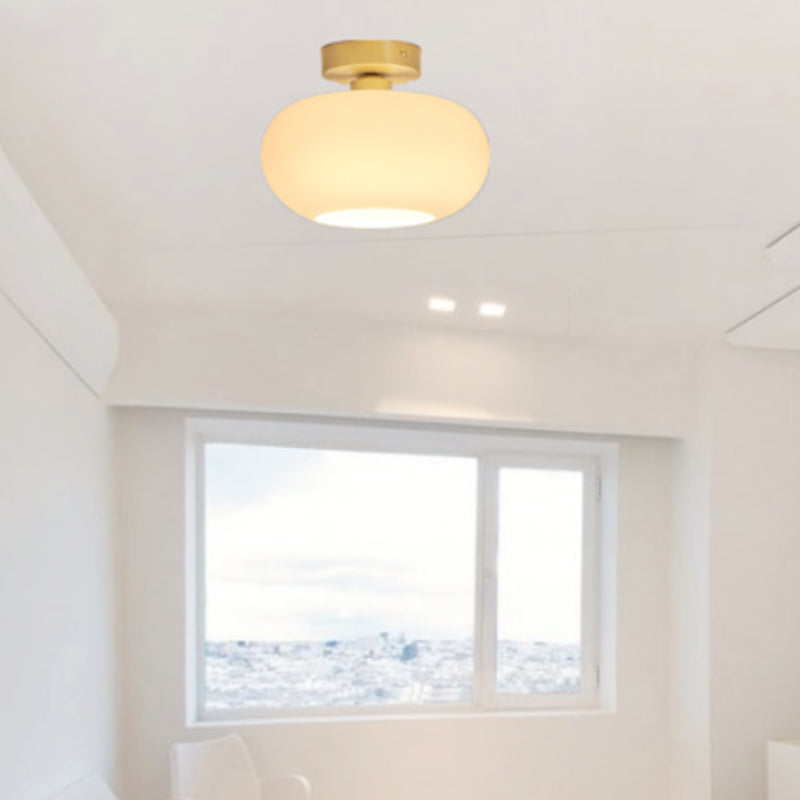 Contemporary Ceiling Light White Glass Shaded Flush Mount Lighting for Foyer