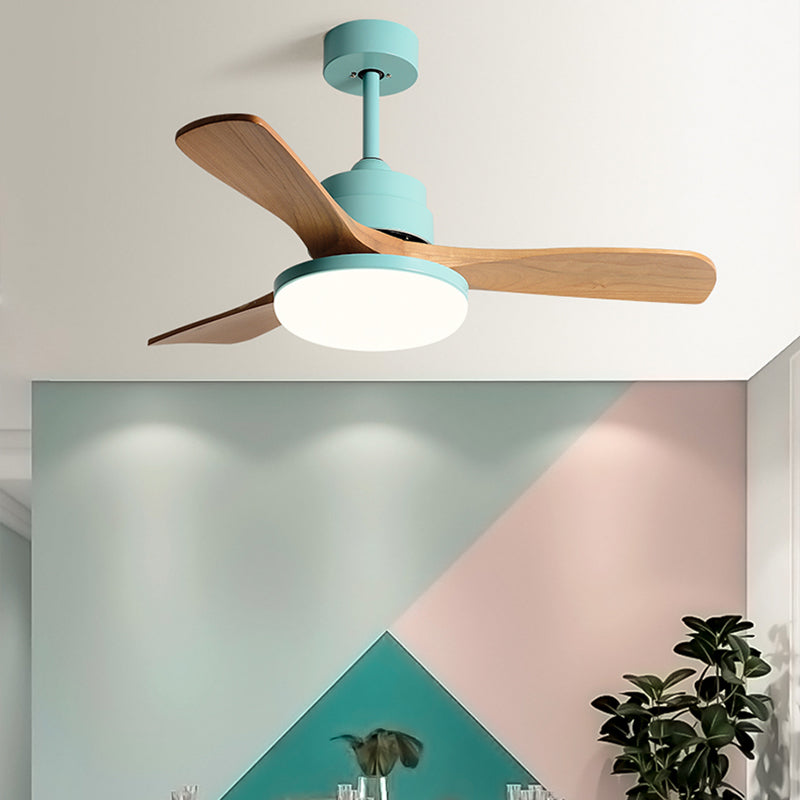 Nordic Style LED Ceiling Fan 3-Blade Fan Lighting with Wood for Dining Room