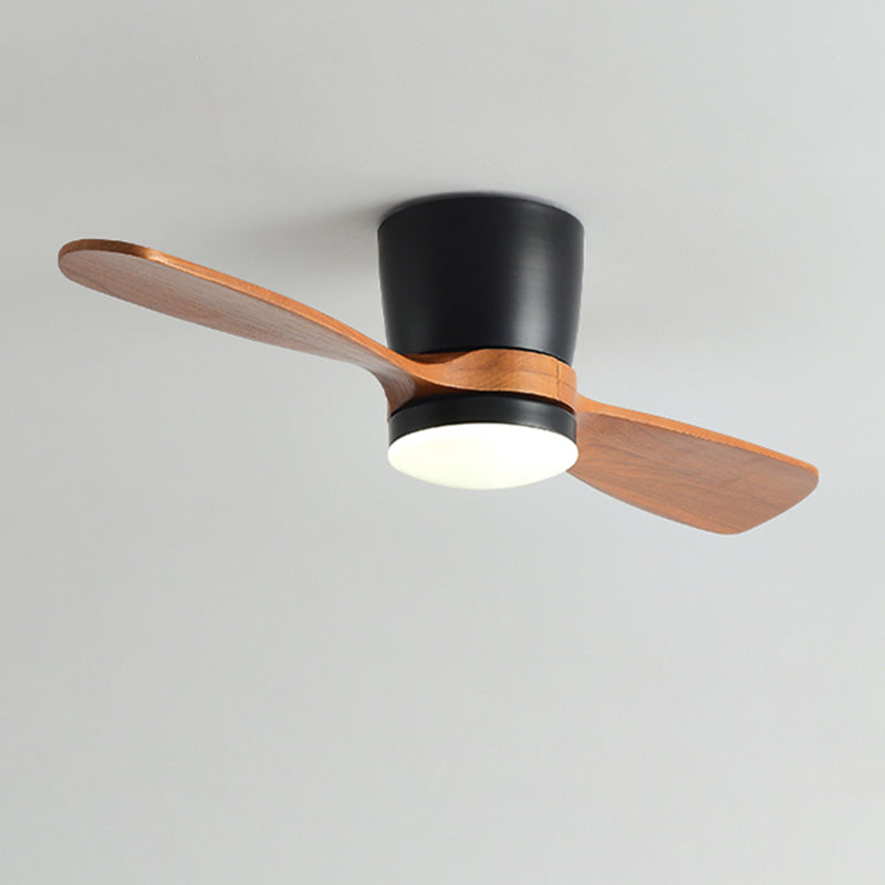 Nordic Style LED Ceiling Fan 2-Blade Fan Lighting with Wood for Restaurant