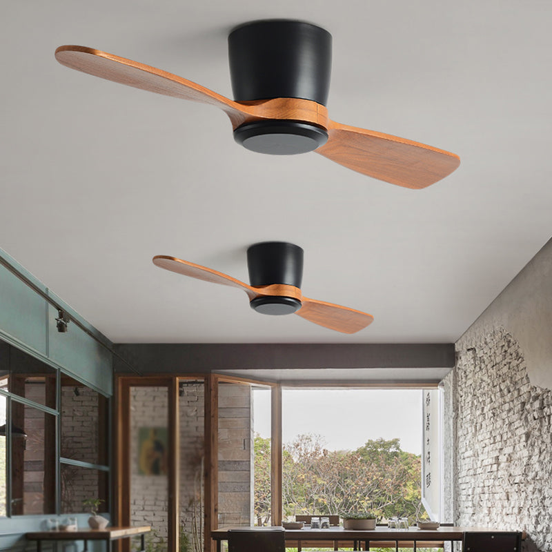 Nordic Style LED Ceiling Fan 2-Blade Fan Lighting with Wood for Restaurant