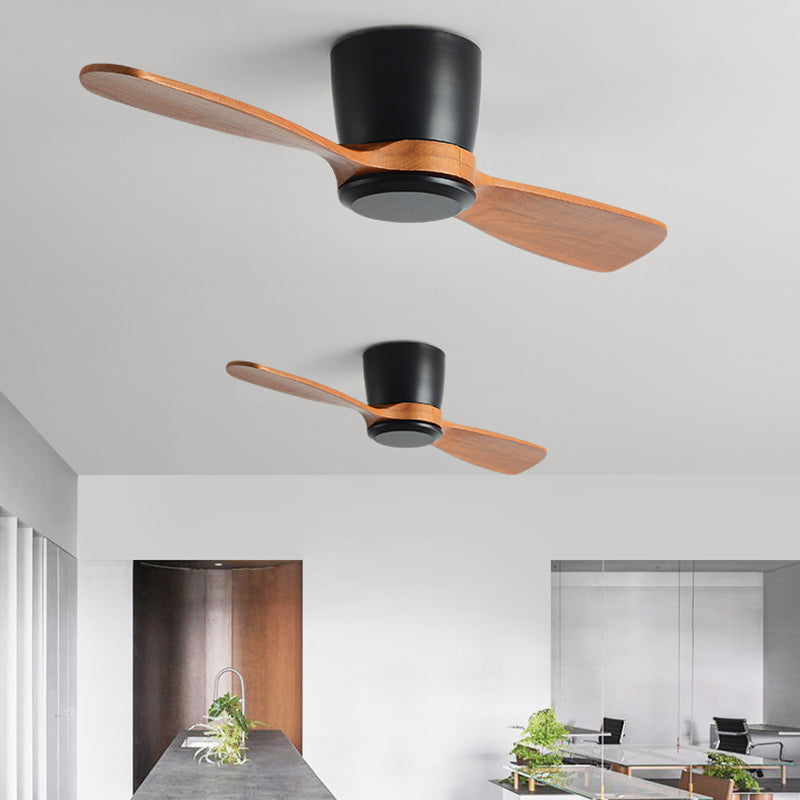 Nordic Style LED Ceiling Fan 2-Blade Fan Lighting with Wood for Restaurant