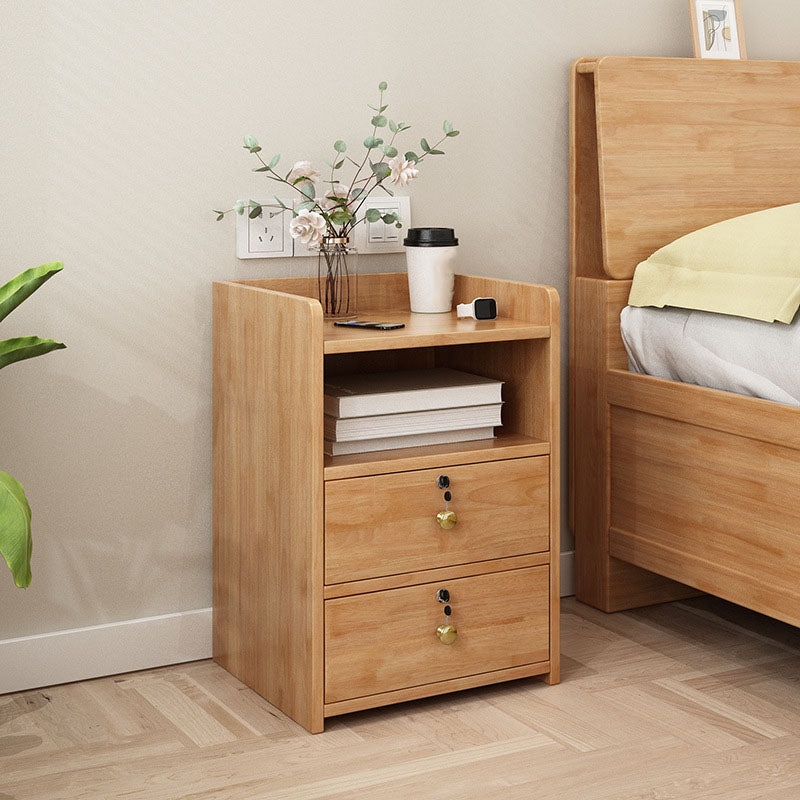 Modern Open Storage Bed Nightstand Drawers Included Rubber Wood Night Table for Bedroom