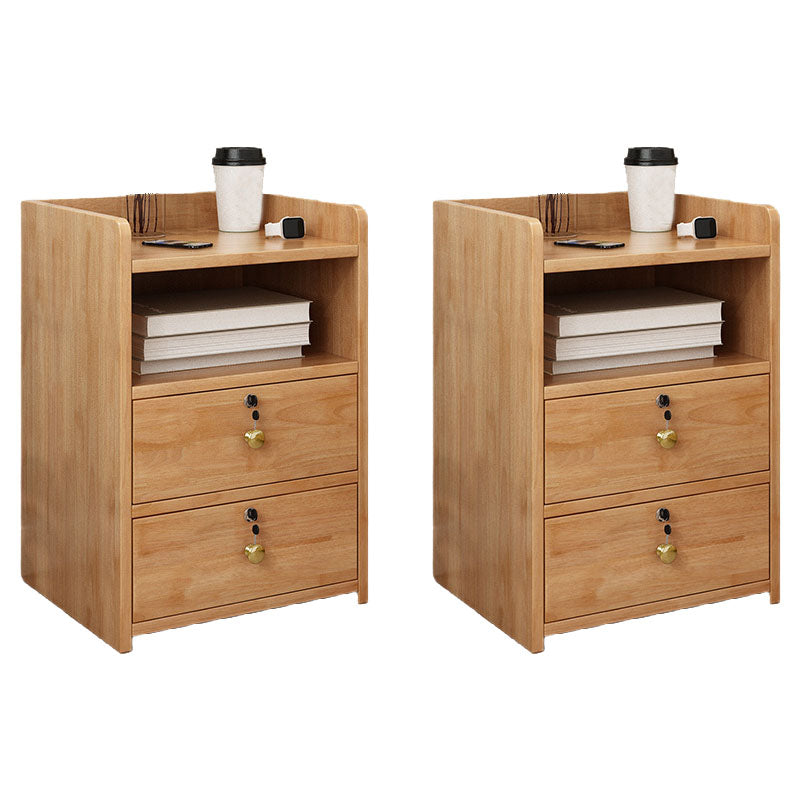 Modern Open Storage Bed Nightstand Drawers Included Rubber Wood Night Table for Bedroom