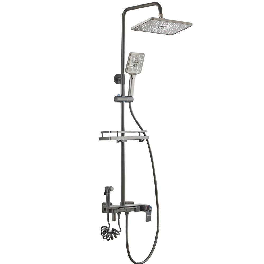 Grey Shower System Square Handheld Shower Head Wall Mounted Rain Shower System