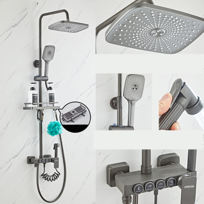 Grey Shower System Square Handheld Shower Head Wall Mounted Rain Shower System