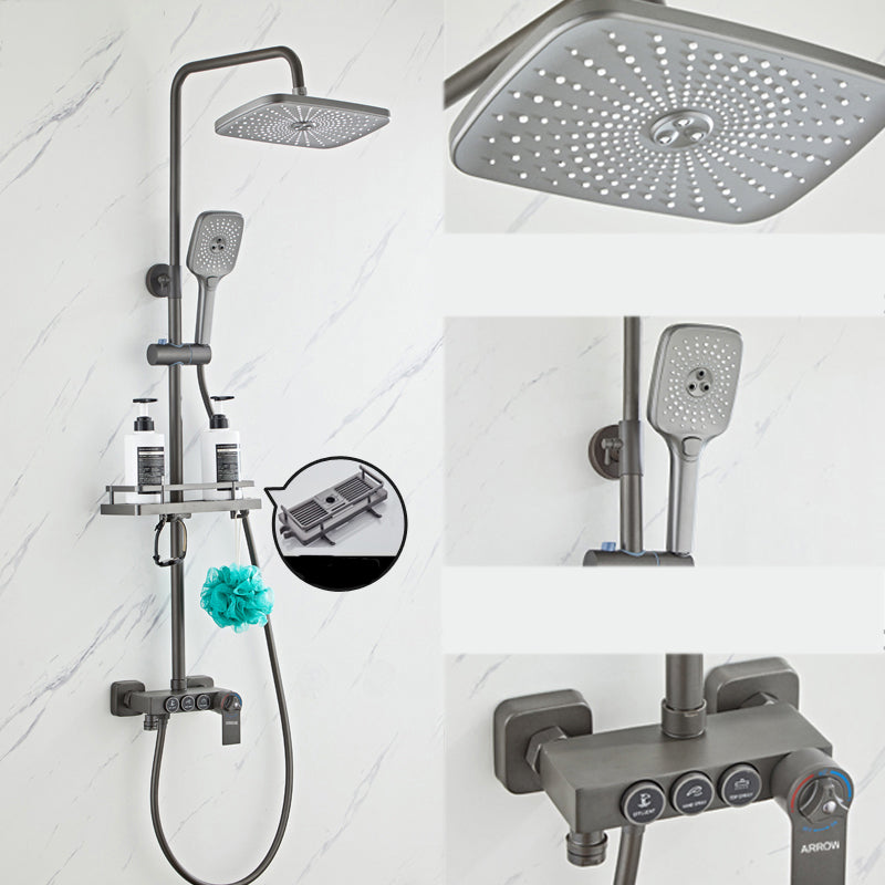 Grey Shower System Square Handheld Shower Head Wall Mounted Rain Shower System