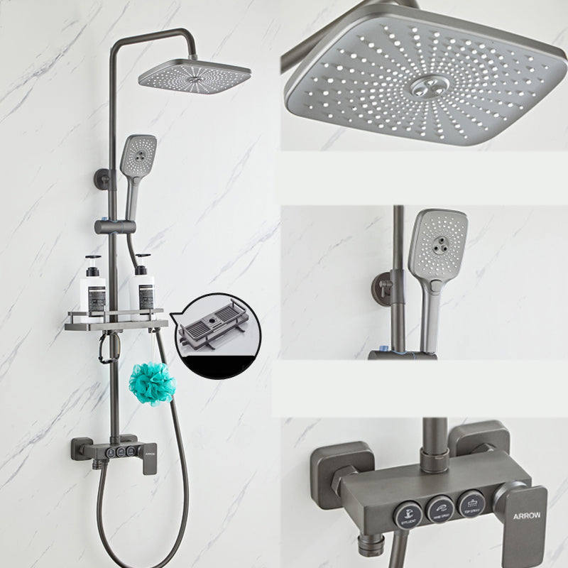 Grey Shower System Square Handheld Shower Head Wall Mounted Rain Shower System