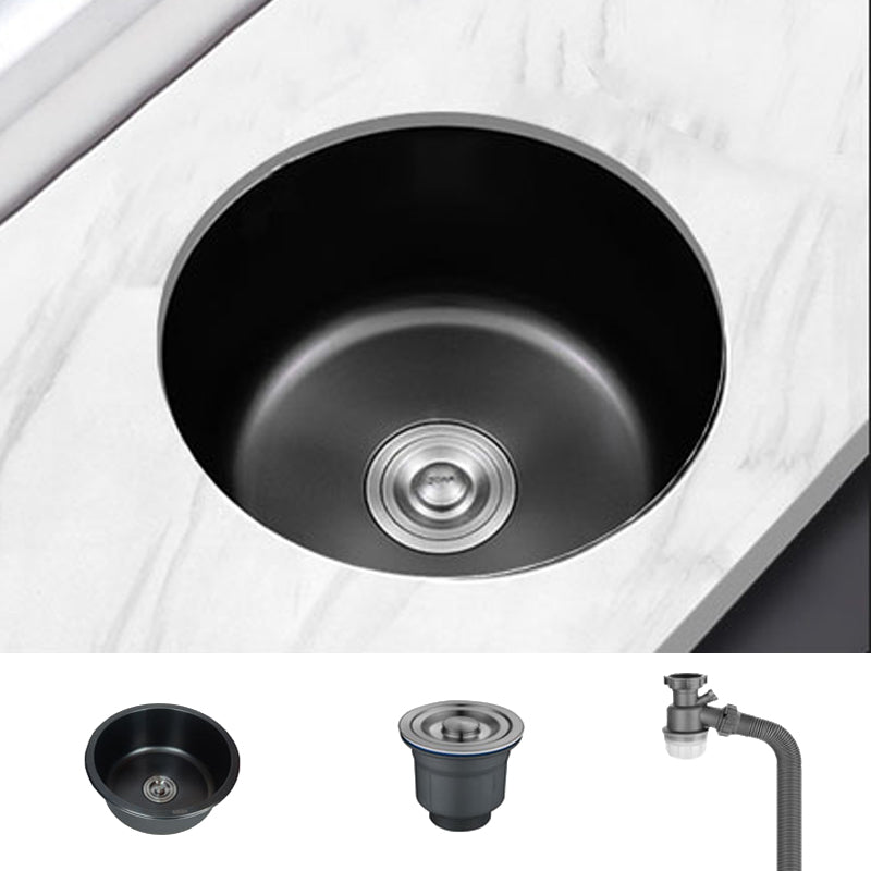 Stainless Steel Round Sink in Black Single Bowl Undermount Sink with Basket Strainer