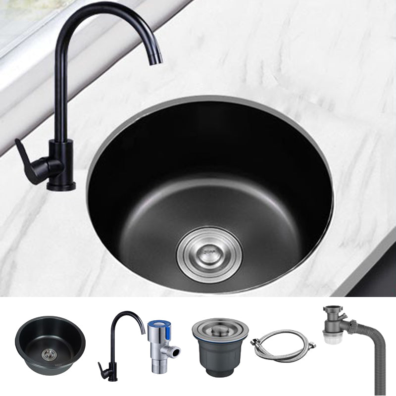 Stainless Steel Round Sink in Black Single Bowl Undermount Sink with Basket Strainer