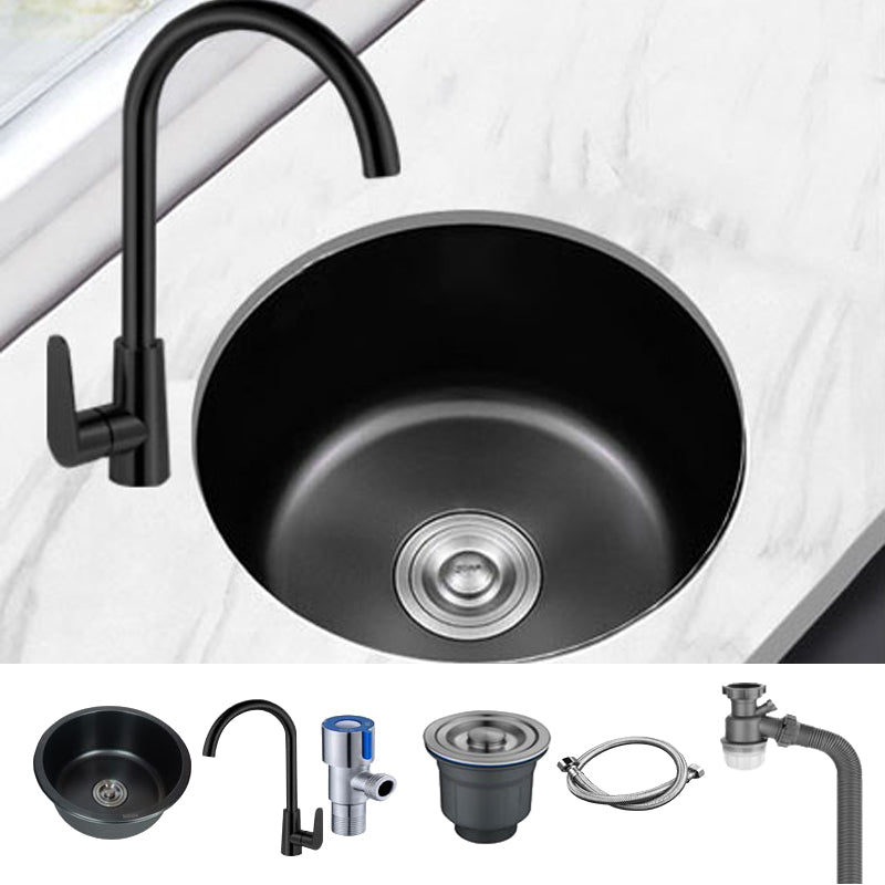 Stainless Steel Round Sink in Black Single Bowl Undermount Sink with Basket Strainer