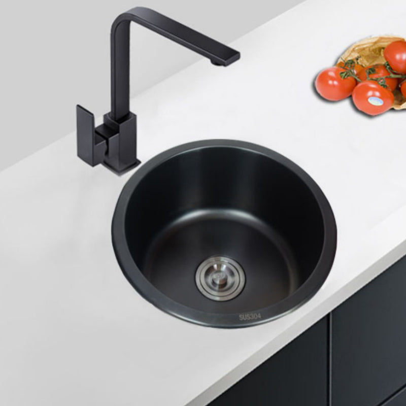 Stainless Steel Round Sink in Black Single Bowl Undermount Sink with Basket Strainer