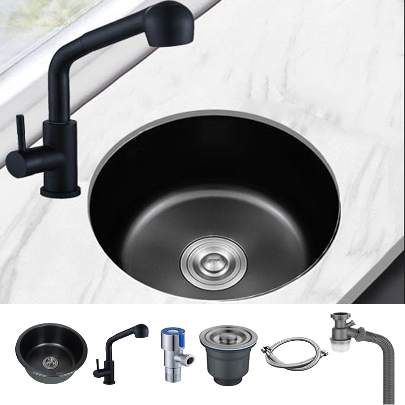 Stainless Steel Round Sink in Black Single Bowl Undermount Sink with Basket Strainer