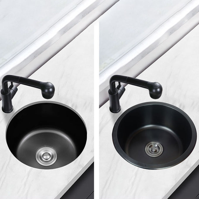 Stainless Steel Round Sink in Black Single Bowl Undermount Sink with Basket Strainer