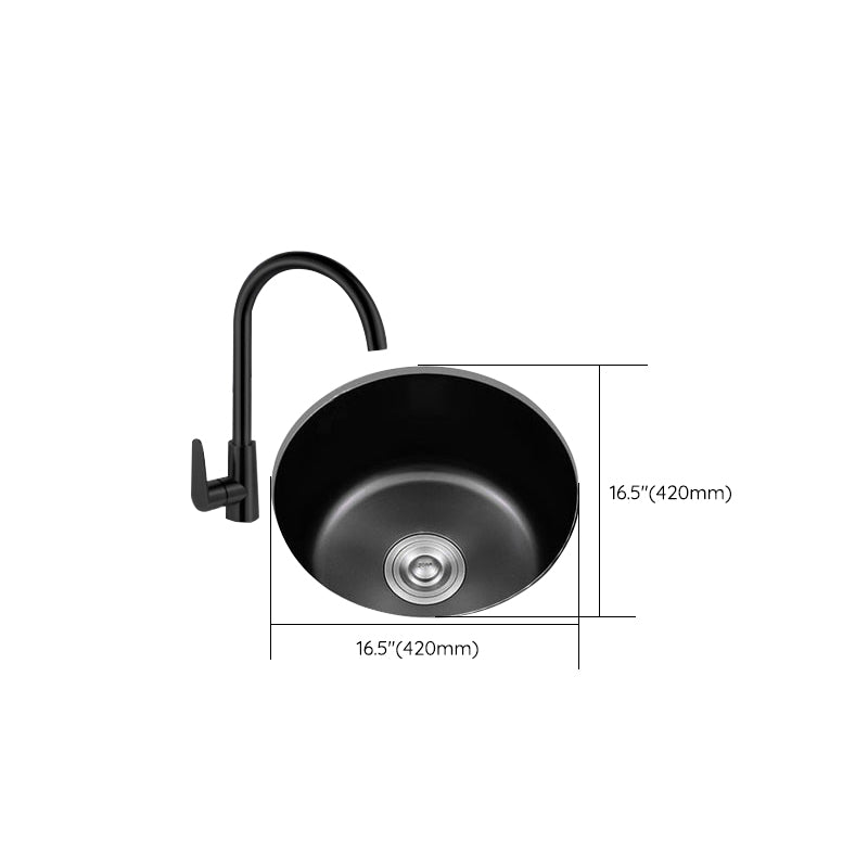 Stainless Steel Round Sink in Black Single Bowl Undermount Sink with Basket Strainer