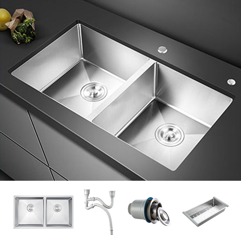 Double Sink Undermount Stainless Steel Sink with Drain Assembly for Kitchen