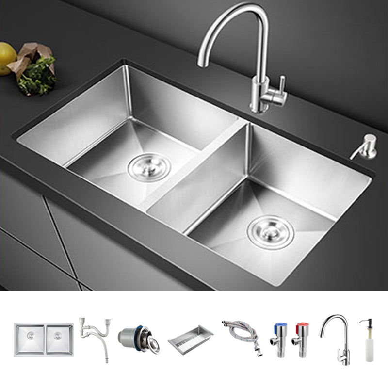 Double Sink Undermount Stainless Steel Sink with Drain Assembly for Kitchen