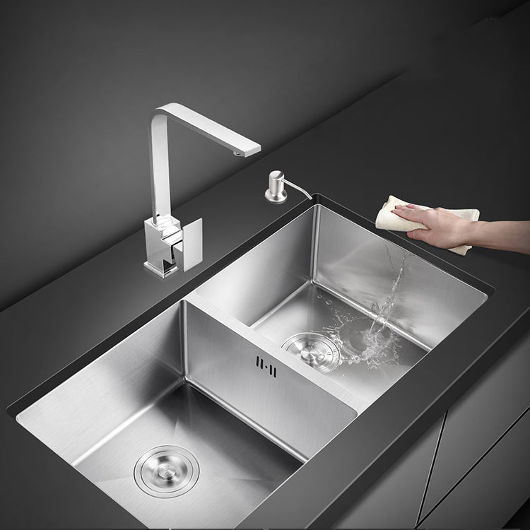 Double Sink Undermount Stainless Steel Sink with Drain Assembly for Kitchen