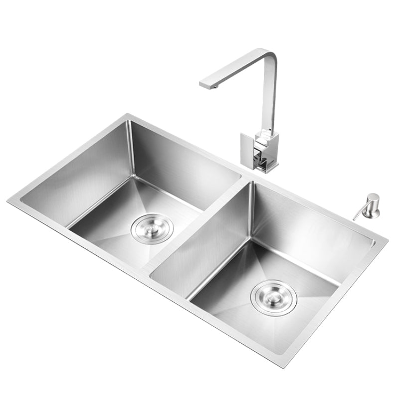 Double Sink Undermount Stainless Steel Sink with Drain Assembly for Kitchen