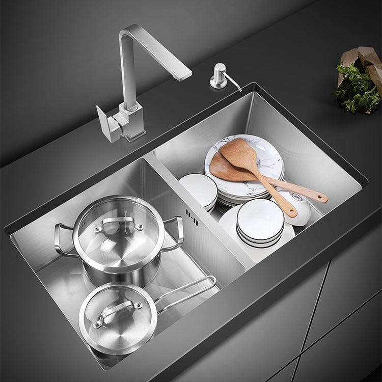 Double Sink Undermount Stainless Steel Sink with Drain Assembly for Kitchen