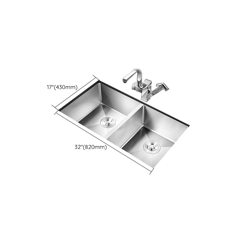 Double Sink Undermount Stainless Steel Sink with Drain Assembly for Kitchen