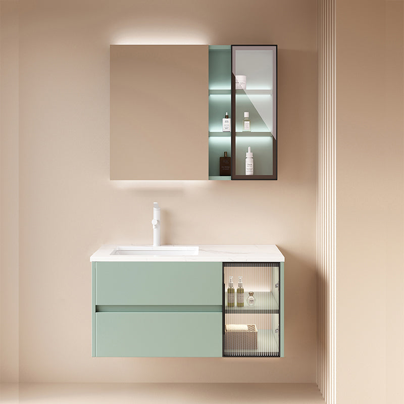 Wall Mounted Bath Vanity Mirror Single Sink Rectangular Bathroom Vanity with 2 Drawers