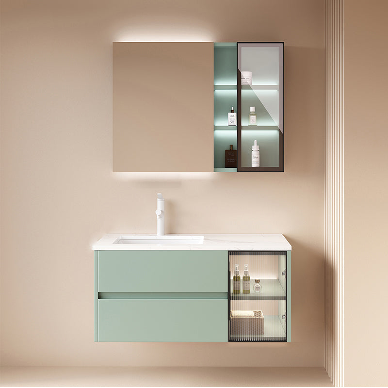 Wall Mounted Bath Vanity Mirror Single Sink Rectangular Bathroom Vanity with 2 Drawers