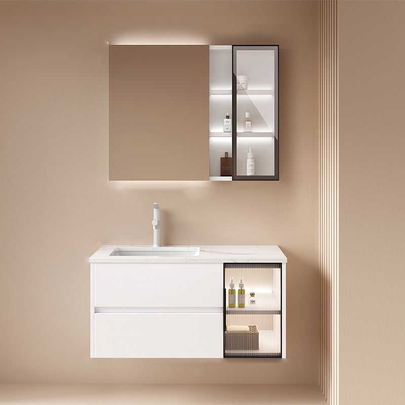 Wall Mounted Bath Vanity Mirror Single Sink Rectangular Bathroom Vanity with 2 Drawers