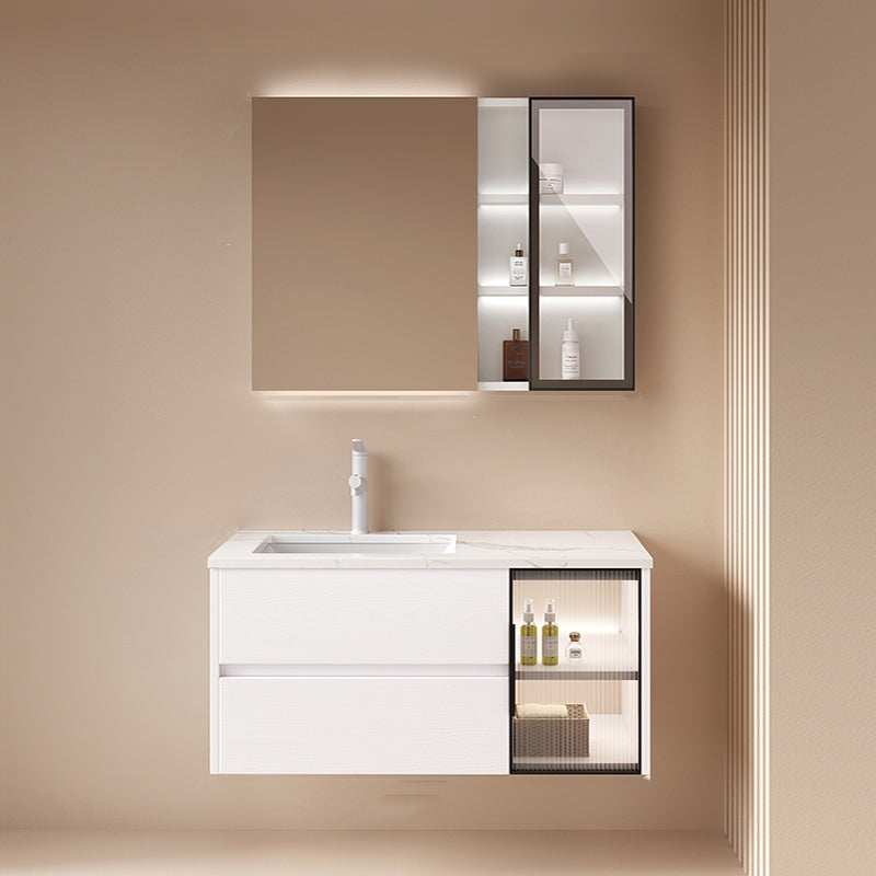 Wall Mounted Bath Vanity Mirror Single Sink Rectangular Bathroom Vanity with 2 Drawers