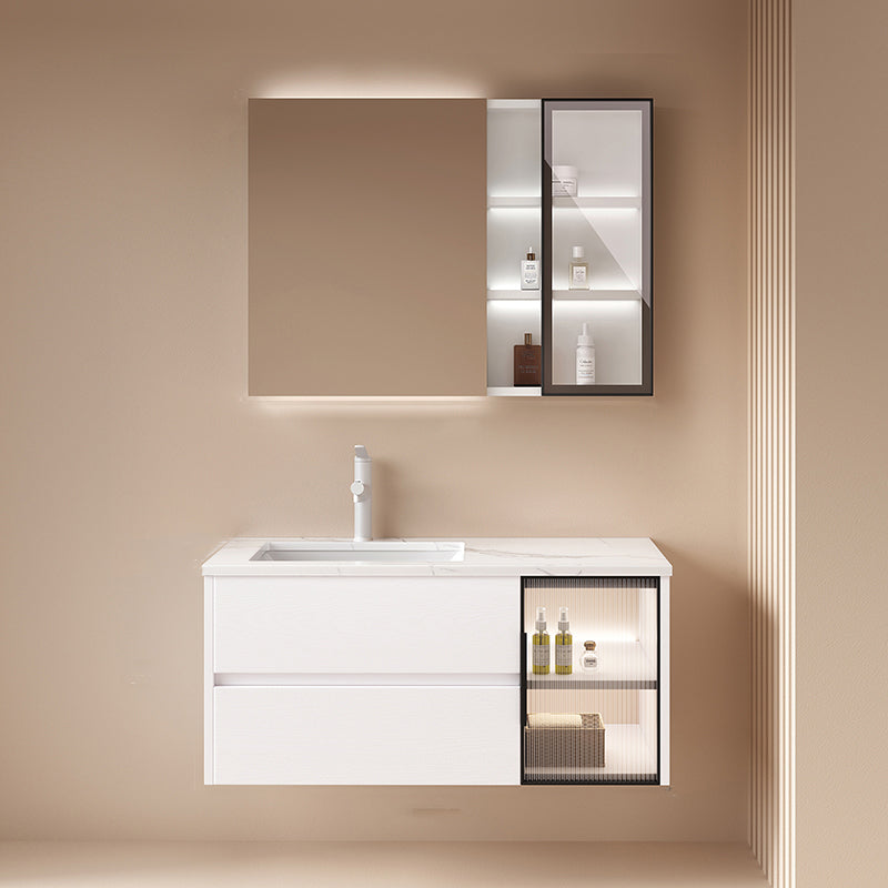 Wall Mounted Bath Vanity Mirror Single Sink Rectangular Bathroom Vanity with 2 Drawers