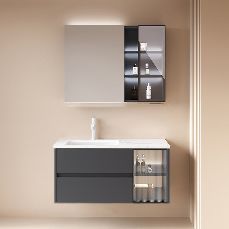 Wall Mounted Bath Vanity Mirror Single Sink Rectangular Bathroom Vanity with 2 Drawers