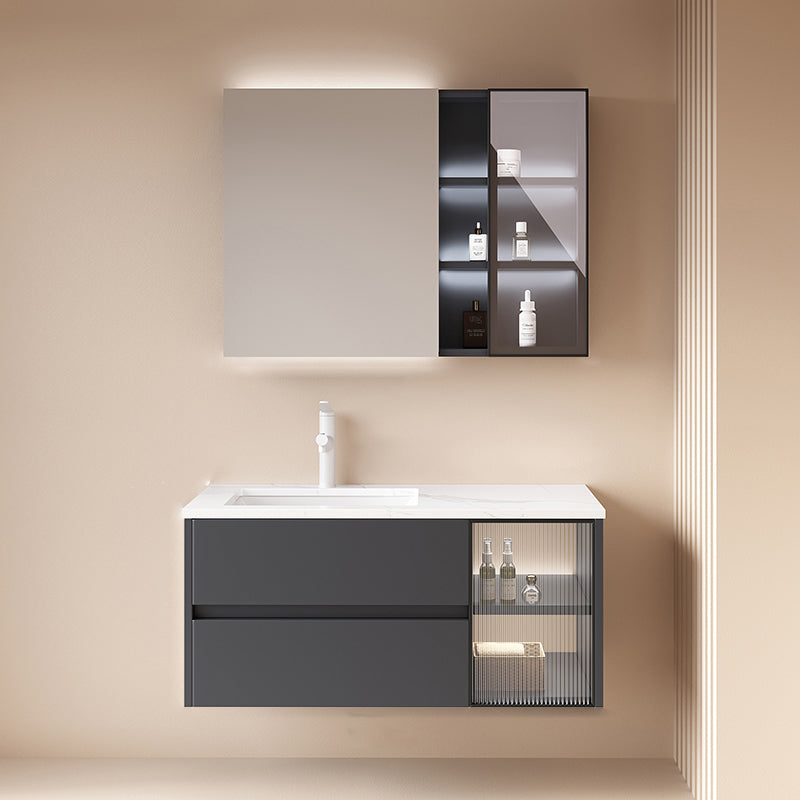 Wall Mounted Bath Vanity Mirror Single Sink Rectangular Bathroom Vanity with 2 Drawers