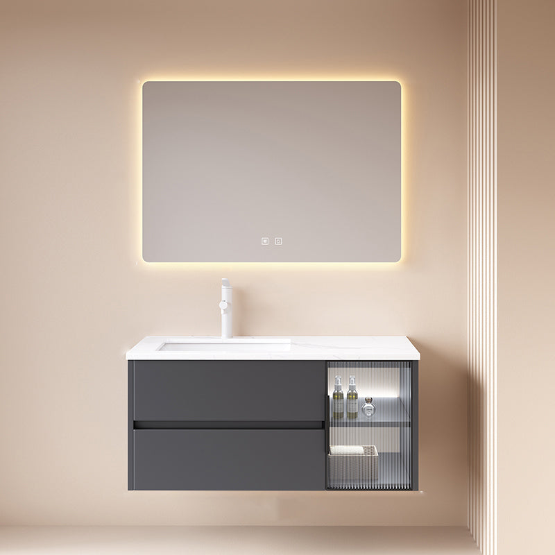 Wall Mounted Bath Vanity Mirror Single Sink Rectangular Bathroom Vanity with 2 Drawers