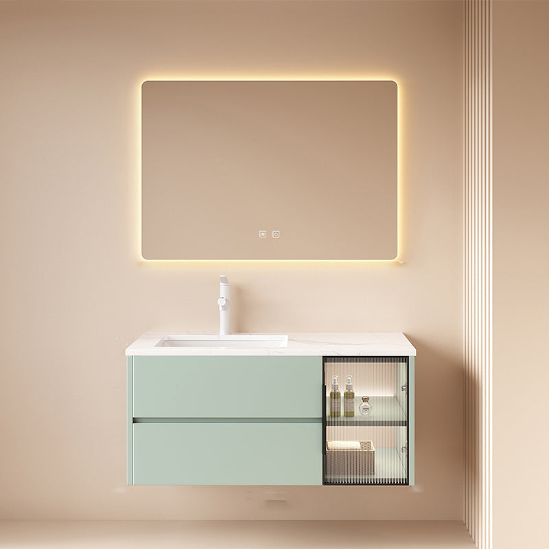 Wall Mounted Bath Vanity Mirror Single Sink Rectangular Bathroom Vanity with 2 Drawers