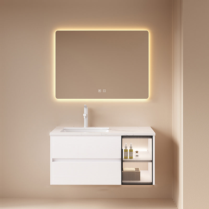 Wall Mounted Bath Vanity Mirror Single Sink Rectangular Bathroom Vanity with 2 Drawers